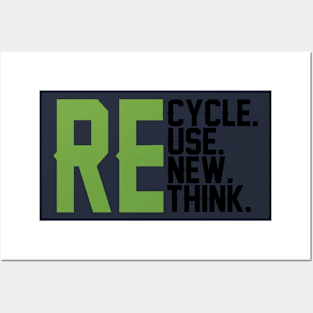 Recycle Reuse Renew Rethink, re use Earth Day Environmental Posters and Art